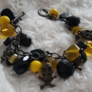 Hand-made Black and Yellow Skull Charm Bracelet